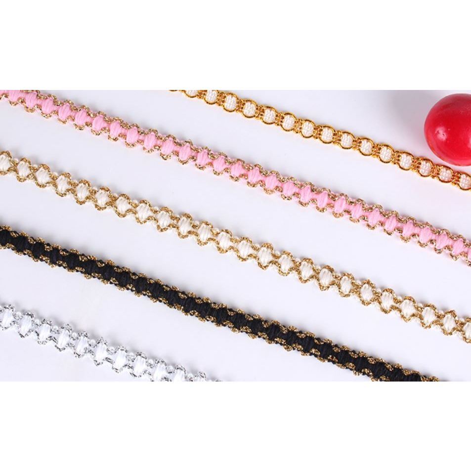 1yard 5mm Cute Gold Silver Line Fabric Dotted Wavy Centipede Belt Lace Trim Clothing Home Textiles 小香风花边 辅料金色花边(2086L)