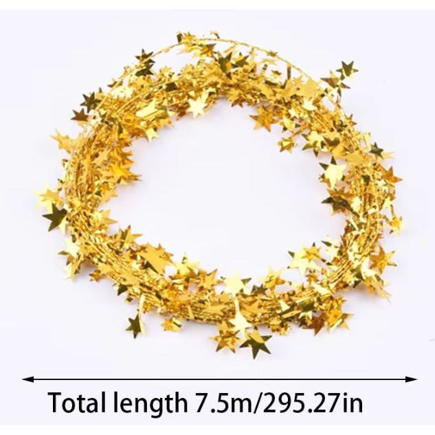 7.5m Christmas Tree Pendant Star Glitter Wire Tinsel Garland Sparkly Star String Xmas Party New Year Diy Decor (3066L) - Image 3