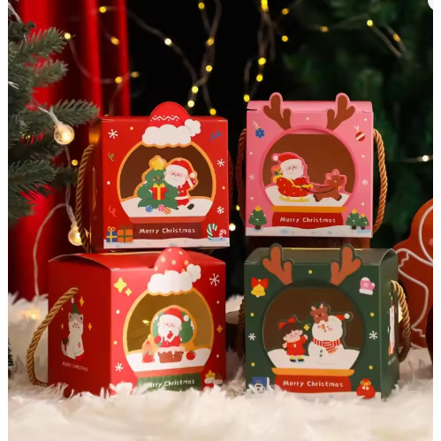 1pc New Christmas apple box open window cute handheld children's candy bags cartoon Christmas Eve gift box(3158L)