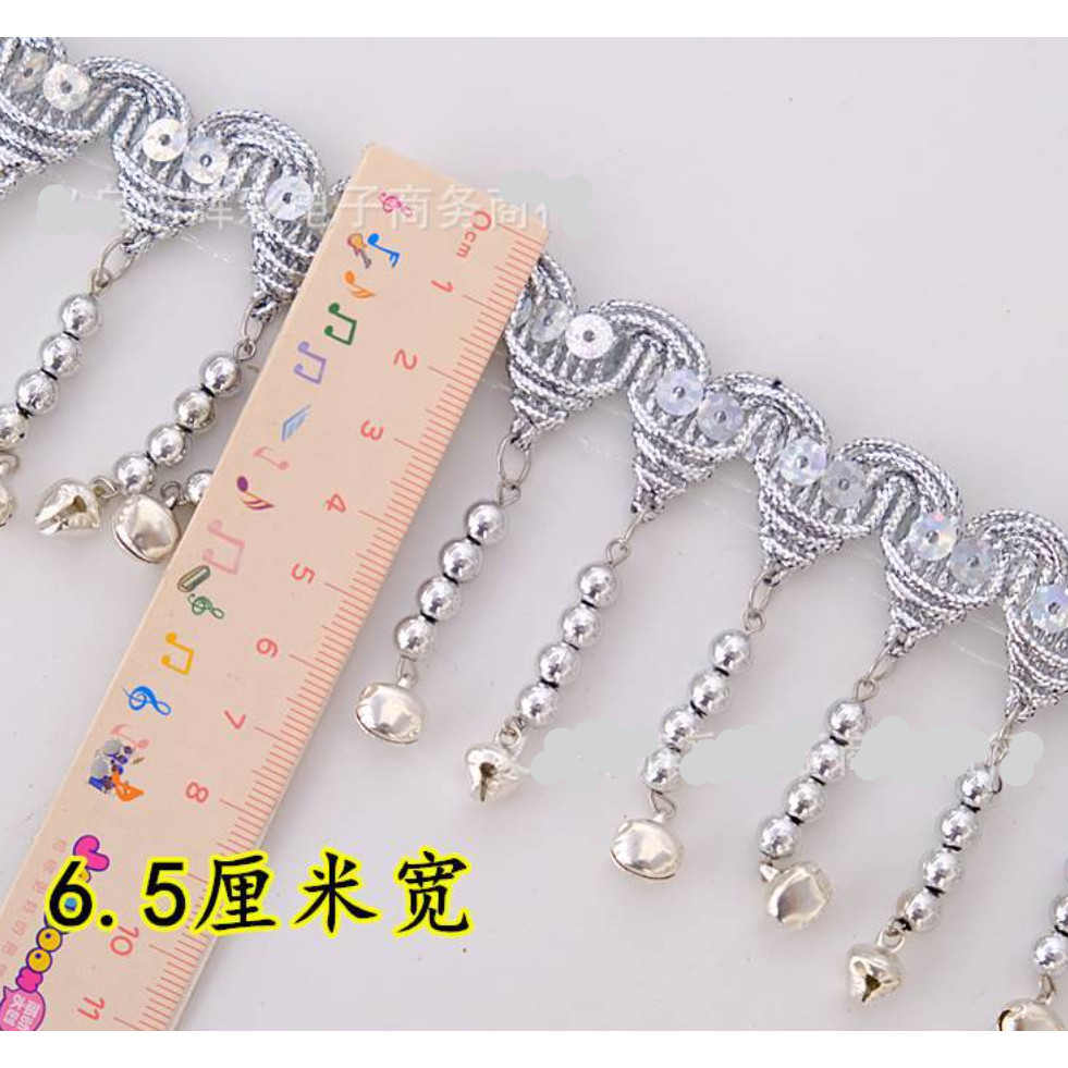 1yard 6.5cm Gold Silver Lace Bell Pendant National Wind Gold Sequins Lace Pendant Gold Bell Dress 铃铛吊坠花边 (4002L) - Image 2