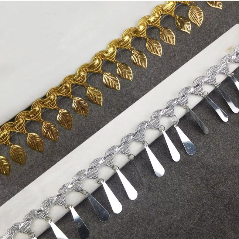1yard Fringe Sequins Paillette Tassel Ribbon Braided Gold Lace Dancing Performance Suits Wedding 手工金色吊坠花边 (4003L) - Image 4