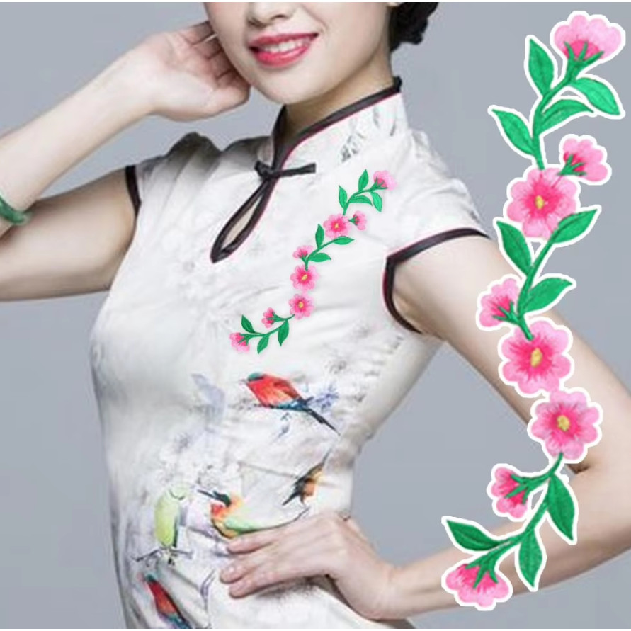 New Style Embroidered Flower Waistband Collar DIY Decorative Long Flower Pattern Patch Clothing Accessories 刺绣布贴 (4008L) - Image 7