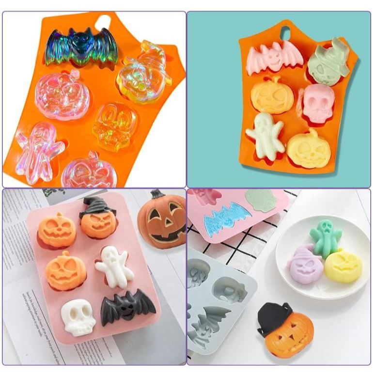 6/8/18/50 Cavities Halloween Scary Silicone Mold Hat Skull Tomb Bat Pumpkin Spider Chocolate Gummy Mould Cake Dec(3126L)