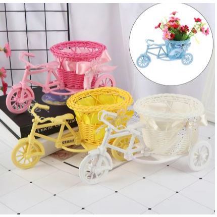 White Bicycle Decorative Flower Basket Wedding Decoration Plastic Tricycle Design Pot Storage Party(3062L)