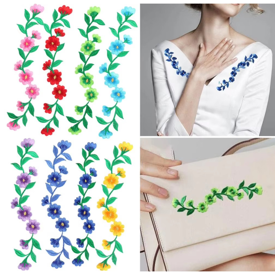 New Style Embroidered Flower Waistband Collar DIY Decorative Long Flower Pattern Patch Clothing Accessories 刺绣布贴 (4008L) - Image 6