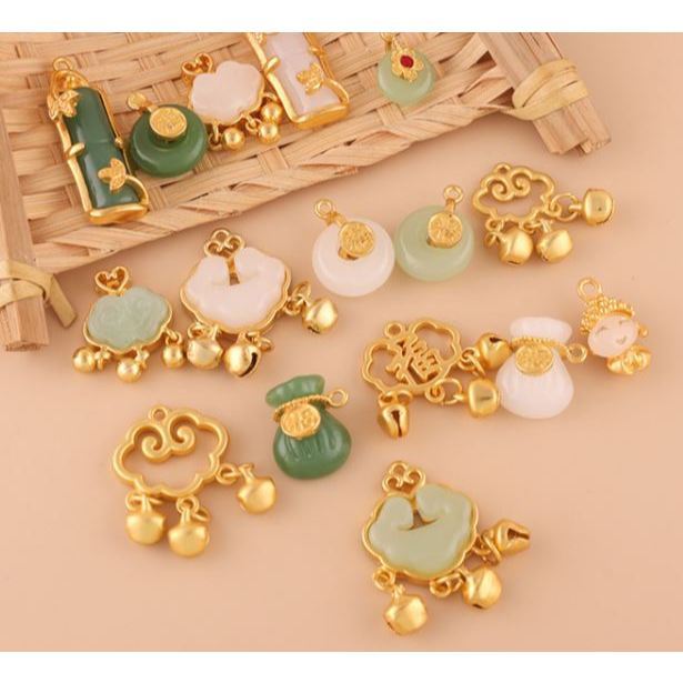 Jade Green Fortune Brand Pendant Color-preserving Ancient Golden Fortune Brand Bracelet Pendant DIY (3080L)