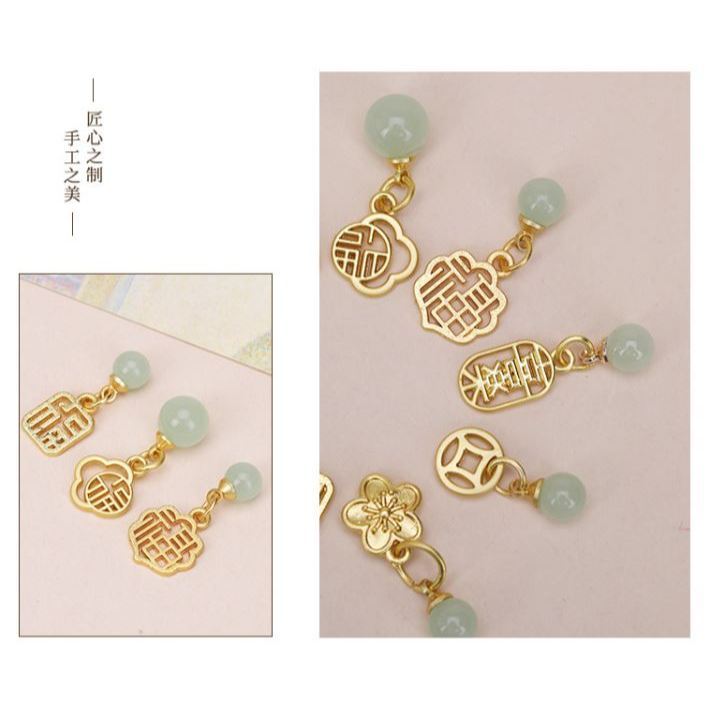 Jade Green Fortune Brand Pendant Color-preserving Ancient Golden Fortune Brand Bracelet Pendant DIY (3080L) - Image 4