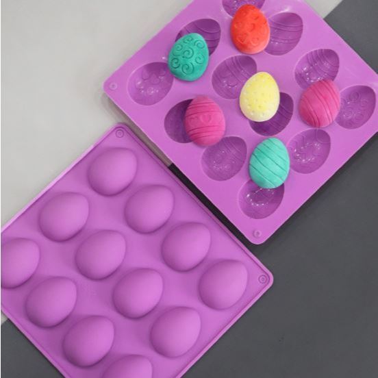 12 Cavity Easter Egg Shaped Chocolate Mold, Non-stick Jello Egg Mold Silicone Baking Mold for DIY Cake Decoration(3135L) - Image 2
