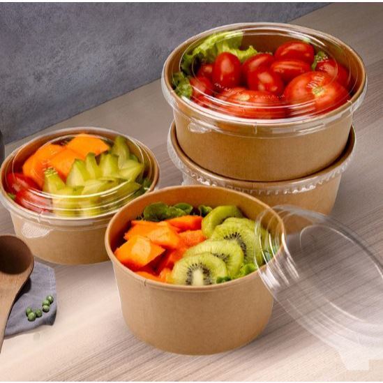 900ML/1150ML Brown Paper Bowl with Lids, Disposable Bowls for Salad, Soup, Hot/Cold Food-Microwave & Freezer Safe(3098L)