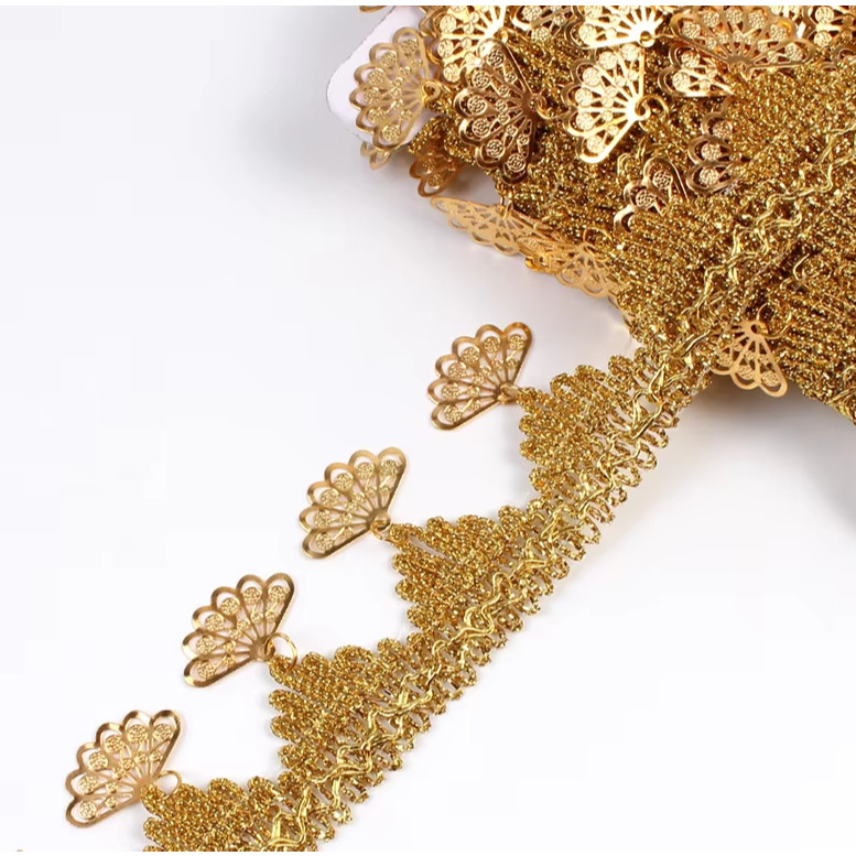 1yard Fringe Sequins Paillette Tassel Ribbon Braided Gold Lace Dancing Performance Suits Wedding 手工金色吊坠花边 (4003L) - Image 11