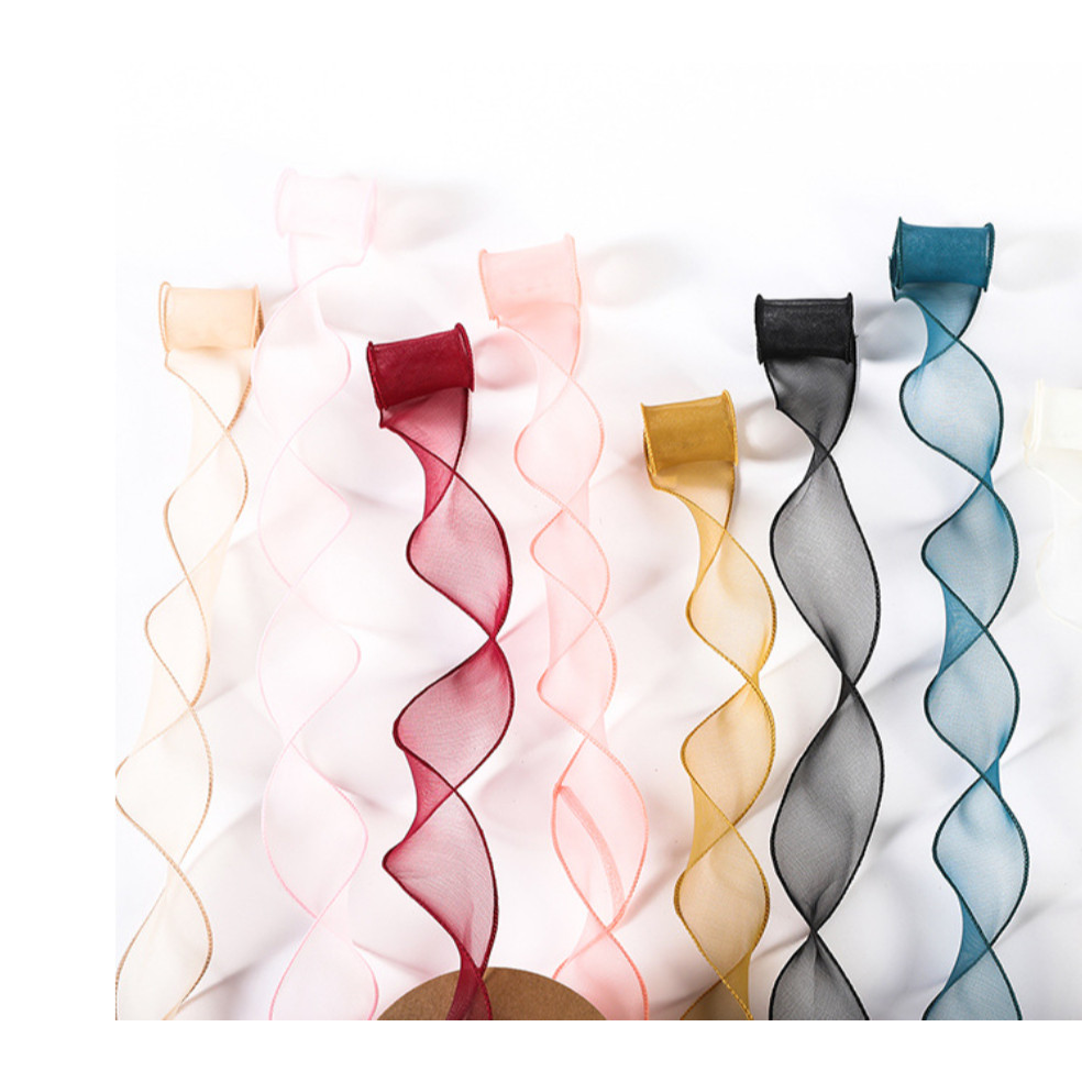 10yards/roll Fishtail Yarn Wave Sheer Chiffon Organza Ribbons Gift Box Packaging Bouquet Wrapping 鱼尾纱波浪纱丝带 (2971L) - Image 2