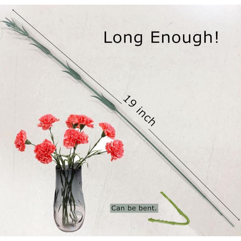 1 set Floral Wire Stem with Leaves and Calyxes for DIY Crafts Artificial Carnation Crochet Flower Stem for Making(3051L) - Image 3