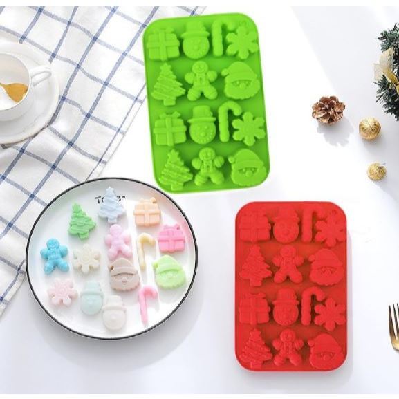 14 Cavities Silicone Christmas Tree Snowman Shapes Cake Mould Chocolate Candy Pan Soap Moulds Ice Cube Tray(3127L)