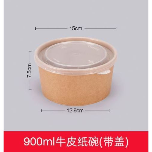 900ML/1150ML Brown Paper Bowl with Lids, Disposable Bowls for Salad, Soup, Hot/Cold Food-Microwave & Freezer Safe(3098L) - Image 7