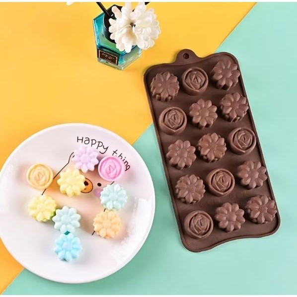 15 & 12 Flower Chocolate Silicone Mold Ice Cube Tray Jelly Pudding Baking Mould Cake Decoration Cupcake Topper (3023L) - Image 2