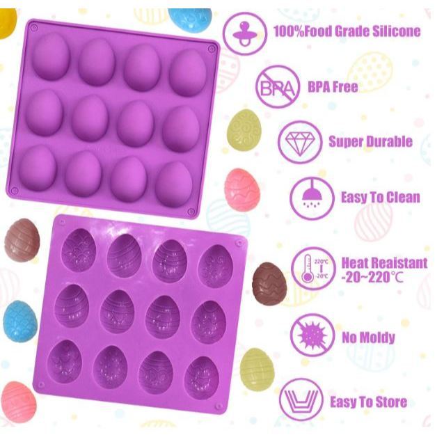 12 Cavity Easter Egg Shaped Chocolate Mold, Non-stick Jello Egg Mold Silicone Baking Mold for DIY Cake Decoration(3135L) - Image 8