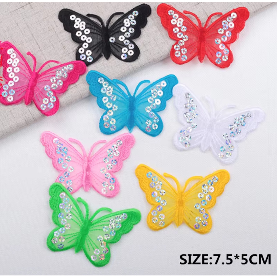 1pc Mixing Sequins Patch Embroidered Butterfly Iron On Patches For Clothing Badge Sticker Apparel Accessories刺绣蝴蝶(4007L)