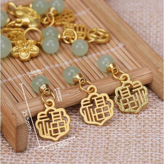 Jade Green Fortune Brand Pendant Color-preserving Ancient Golden Fortune Brand Bracelet Pendant DIY (3080L) - Image 9