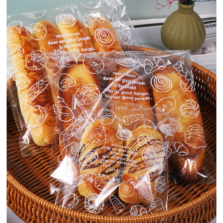 20pcs Clear Self-sealing Bags For Bakery Breads, Doughnuts, Croissants, Disposable Packaging For Kitchen 透明面包包装袋(4011L)