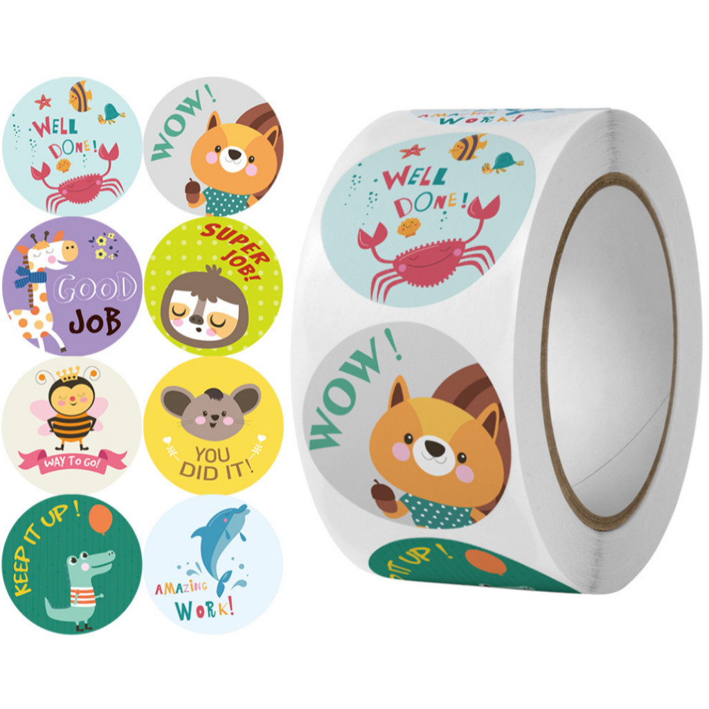 500pcs/Roll 1inch popular gift box decoration Cute Animal round stickers Reward Stickers For Kids 儿童卡通萌趣贴纸 (3027L) - Image 18