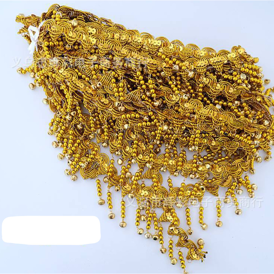 1yard 6.5cm Gold Silver Lace Bell Pendant National Wind Gold Sequins Lace Pendant Gold Bell Dress 铃铛吊坠花边 (4002L) - Image 6