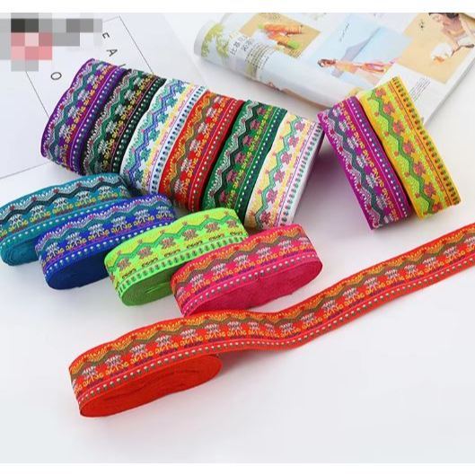 1yard Colorful Ethnic Style Lace Trim,Dragon Embroidered Jacquard Ribbon Polyester Trim for Ethnic Clothing刺绣涤纶织带(3065L)