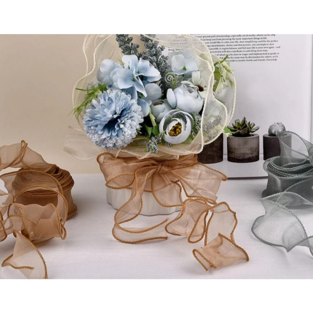 10yards/roll Fishtail Yarn Wave Sheer Chiffon Organza Ribbons Gift Box Packaging Bouquet Wrapping 鱼尾纱波浪纱丝带 (2971L) - Image 9
