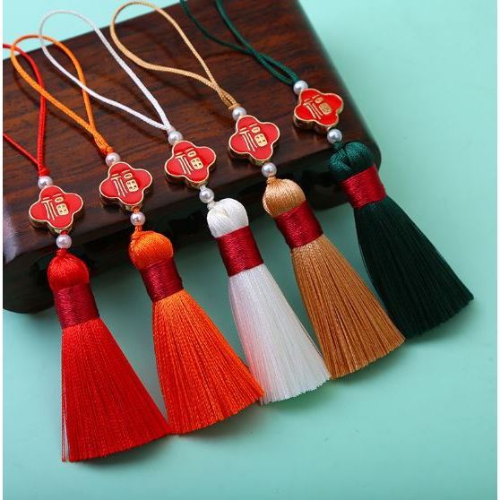 Chinese Style Tassels Charms With Good Luck Clover Beads Decorative Lucky Blessing Tassel Pendant DIY (3039L) - Image 2