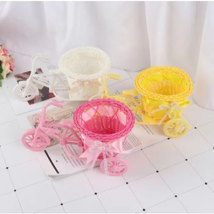 White Bicycle Decorative Flower Basket Wedding Decoration Plastic Tricycle Design Pot Storage Party(3062L) - Image 2