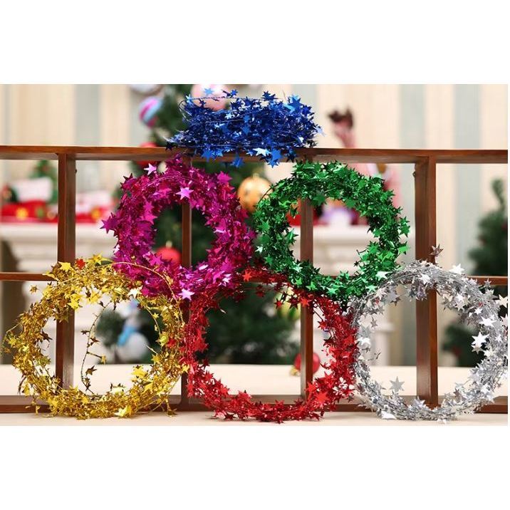 7.5m Christmas Tree Pendant Star Glitter Wire Tinsel Garland Sparkly Star String Xmas Party New Year Diy Decor (3066L) - Image 5