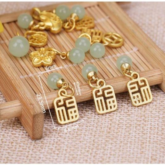 Jade Green Fortune Brand Pendant Color-preserving Ancient Golden Fortune Brand Bracelet Pendant DIY (3080L) - Image 11