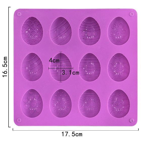 12 Cavity Easter Egg Shaped Chocolate Mold, Non-stick Jello Egg Mold Silicone Baking Mold for DIY Cake Decoration(3135L) - Image 5