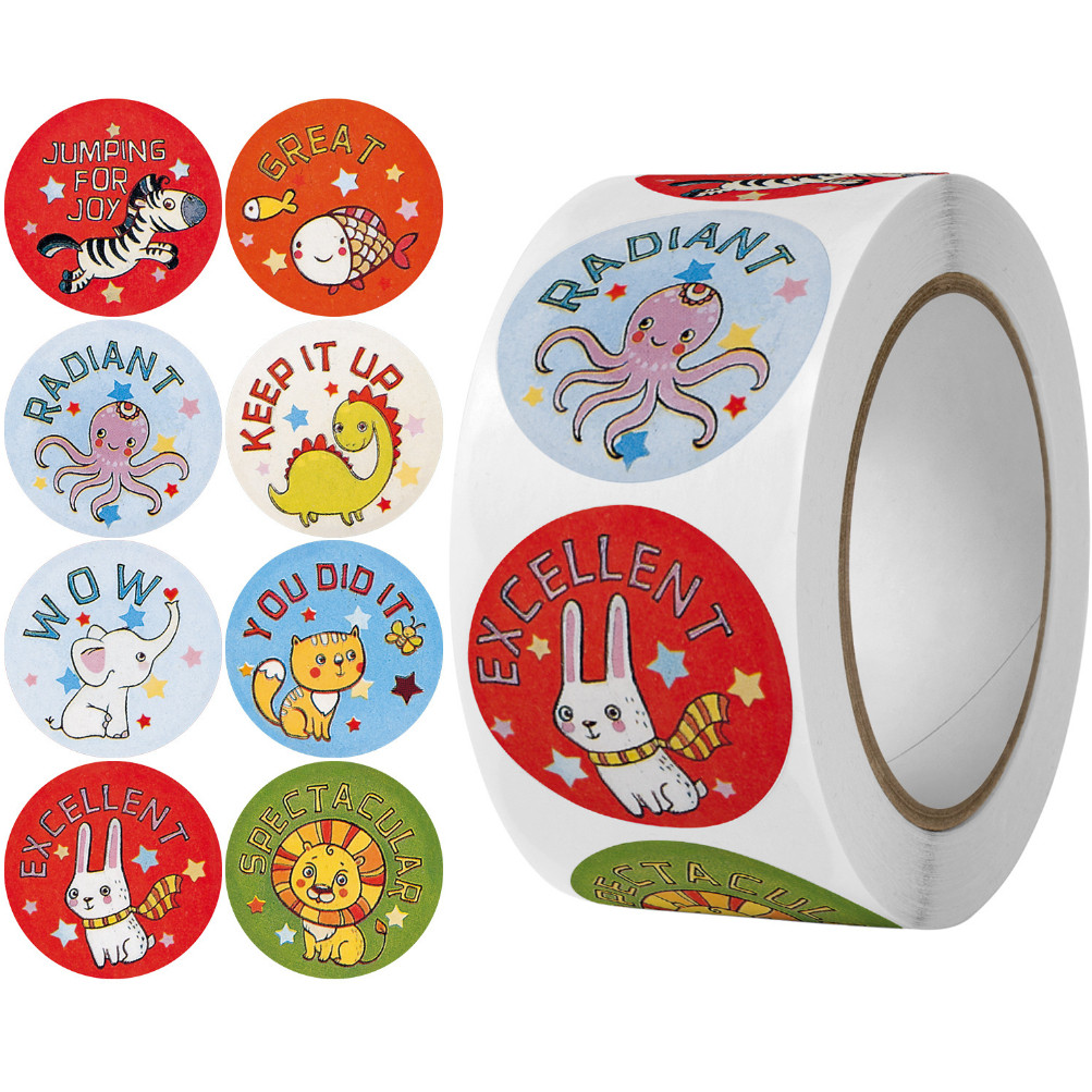 500pcs/Roll 1inch popular gift box decoration Cute Animal round stickers Reward Stickers For Kids 儿童卡通萌趣贴纸 (3027L) - Image 7