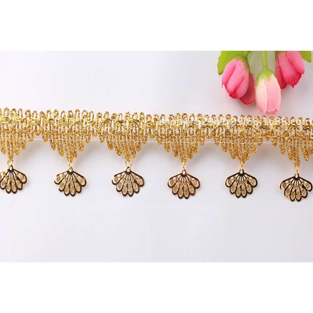 1yard Fringe Sequins Paillette Tassel Ribbon Braided Gold Lace Dancing Performance Suits Wedding 手工金色吊坠花边 (4003L) - Image 5