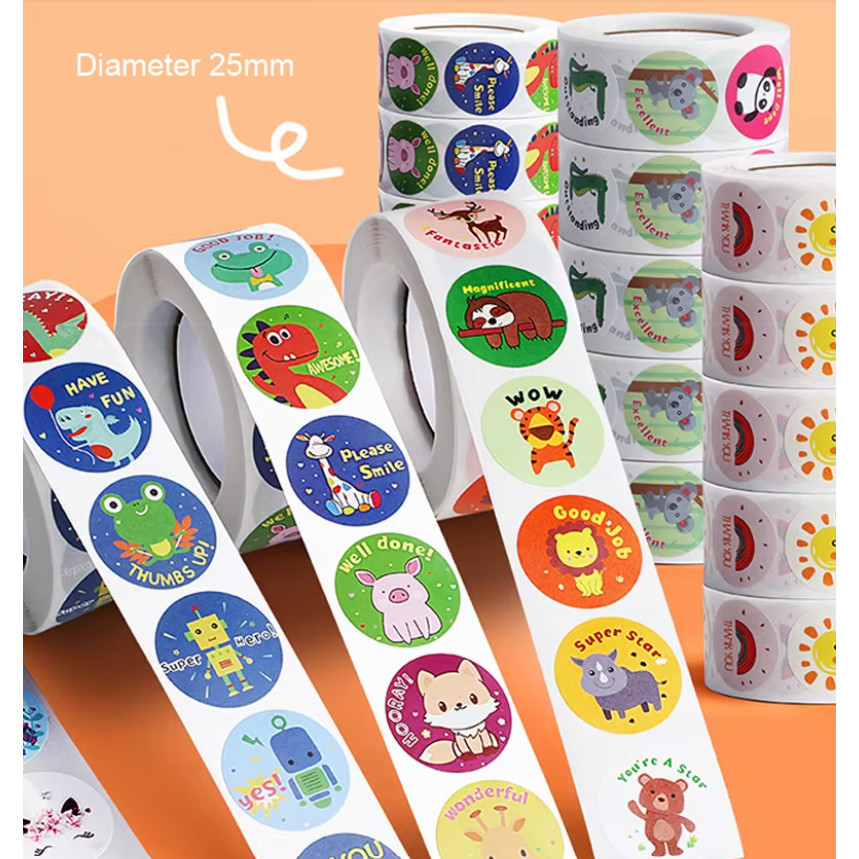 500pcs/Roll 1inch popular gift box decoration Cute Animal round stickers Reward Stickers For Kids 儿童卡通萌趣贴纸 (3027L) - Image 5