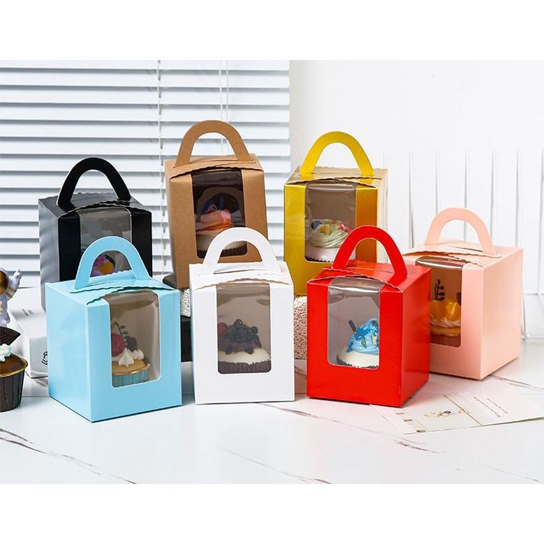 1pc Portable Window Cupcake Box French Pastry Single Muffin Box Baking individual Mousse Packaging With Inner Tray(3047L