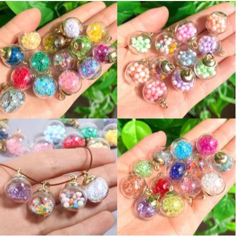 21x16mm Transparent Glass Ball Charms Pendant with Tiny Rhinestones Star Sequins Foam for Necklace Jewelry DIY(3101L)