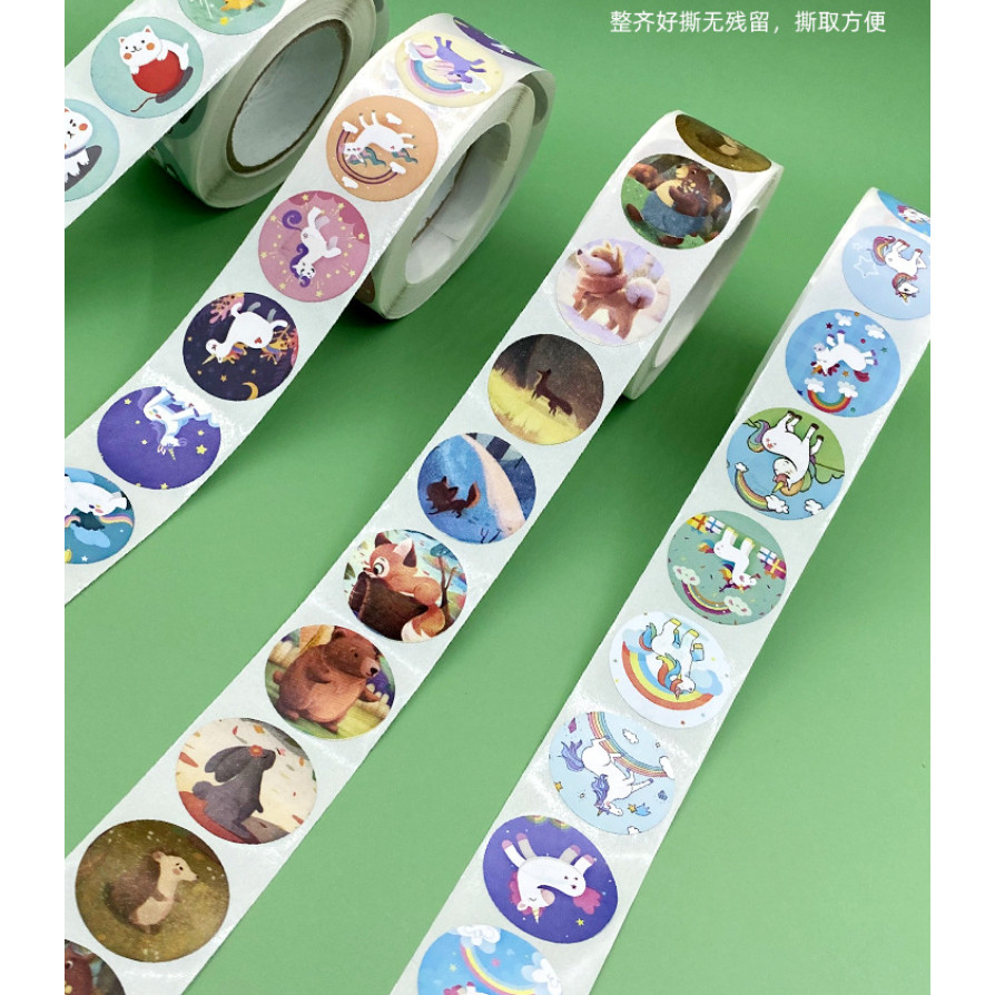500pcs/Roll 1inch popular gift box decoration Cute Animal round stickers Reward Stickers For Kids 儿童卡通萌趣贴纸 (3027L) - Image 3