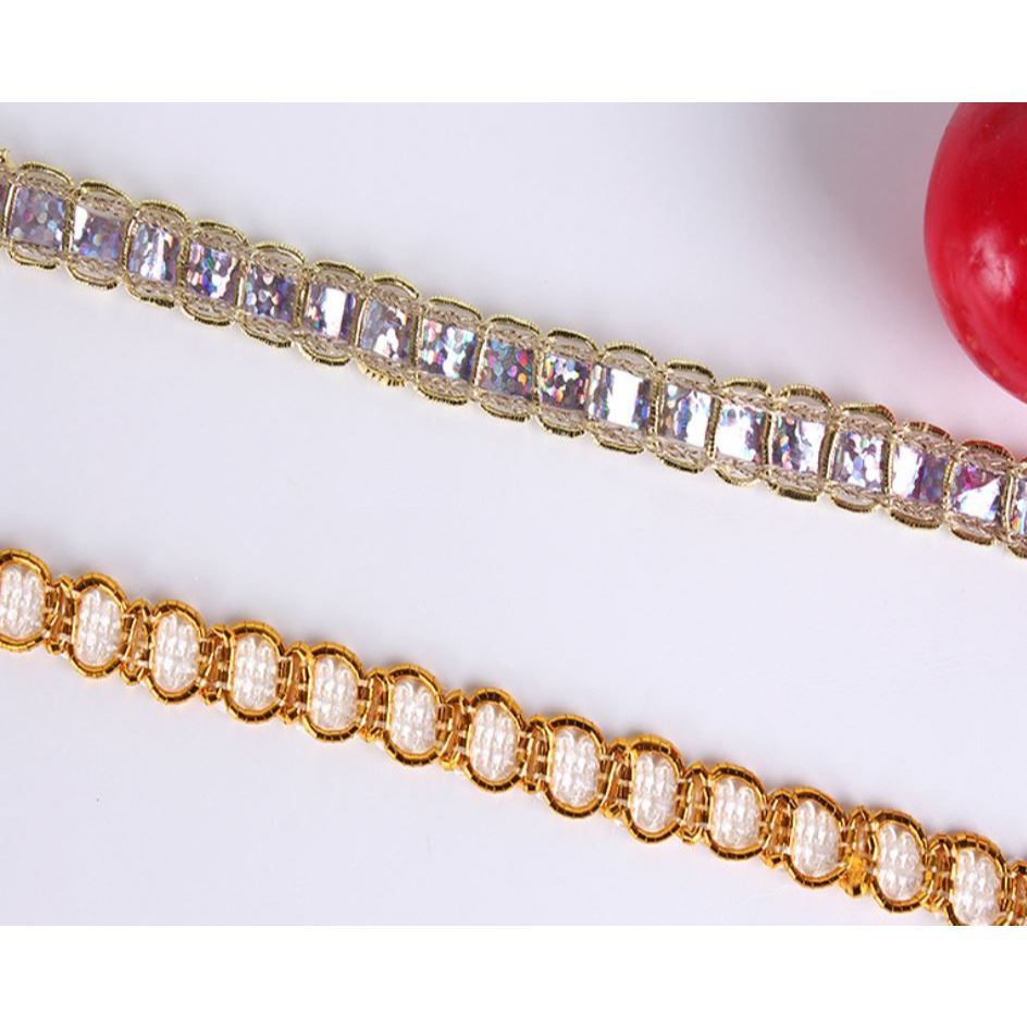 1yard 5mm Cute Gold Silver Line Fabric Dotted Wavy Centipede Belt Lace Trim Clothing Home Textiles 小香风花边 辅料金色花边(2086L) - Image 2