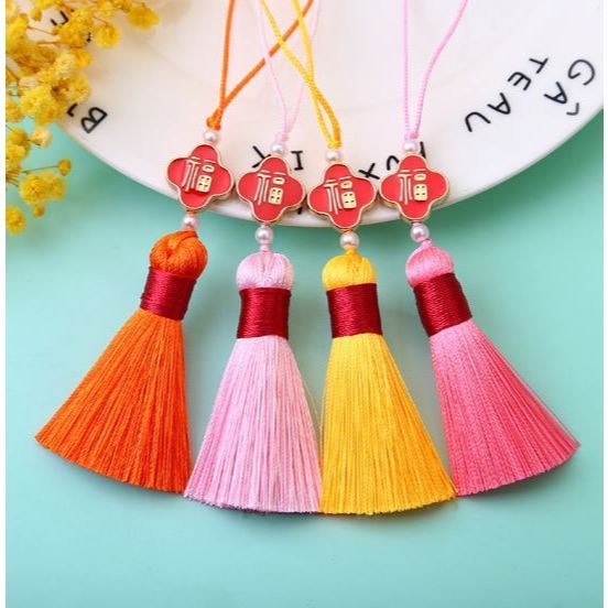 Chinese Style Tassels Charms With Good Luck Clover Beads Decorative Lucky Blessing Tassel Pendant DIY (3039L)