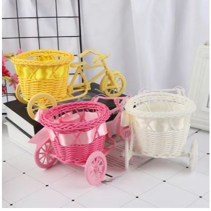 White Bicycle Decorative Flower Basket Wedding Decoration Plastic Tricycle Design Pot Storage Party(3062L) - Image 4