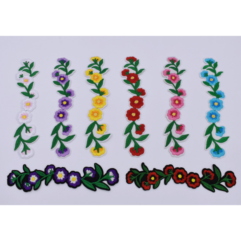 New Style Embroidered Flower Waistband Collar DIY Decorative Long Flower Pattern Patch Clothing Accessories 刺绣布贴 (4008L)