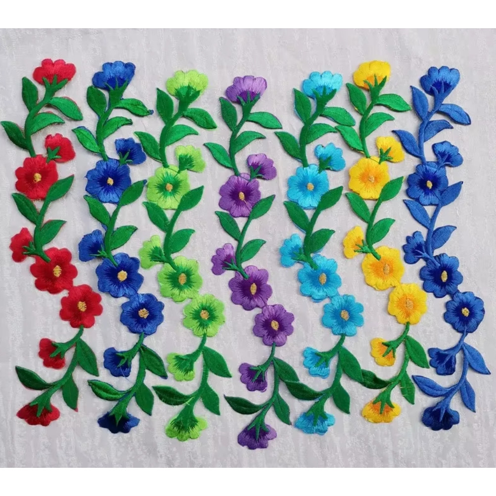 New Style Embroidered Flower Waistband Collar DIY Decorative Long Flower Pattern Patch Clothing Accessories 刺绣布贴 (4008L) - Image 3