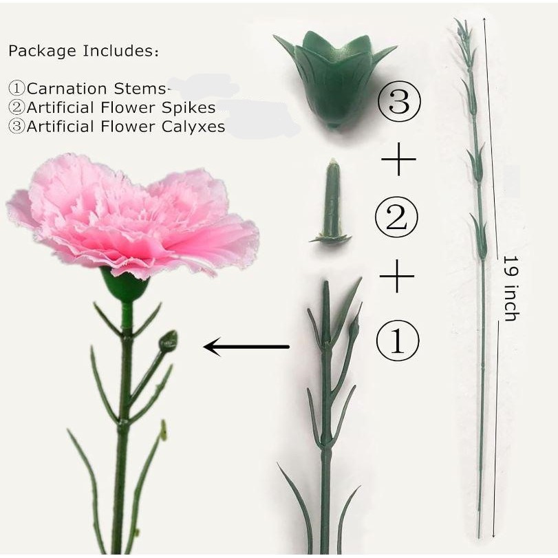 1 set Floral Wire Stem with Leaves and Calyxes for DIY Crafts Artificial Carnation Crochet Flower Stem for Making(3051L) - Image 7