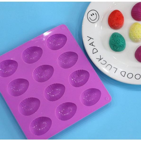 12 Cavity Easter Egg Shaped Chocolate Mold, Non-stick Jello Egg Mold Silicone Baking Mold for DIY Cake Decoration(3135L)