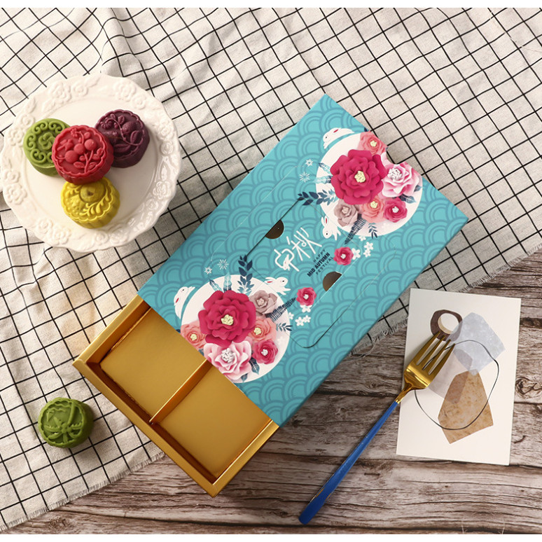 1pc Flower pattern potable mooncake box with handle,biscuit candy biscuit box,chocolate pastry中秋月饼礼盒创意手提式 (2987L) - Image 12