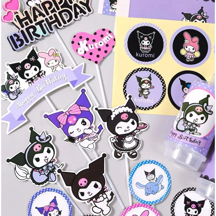 Sanrio Kuromi Cake Topper Cute Cartoon Cupcake Decoration Anime Party Dessert Decor Mini Model Kid Birthday Party(3166L)