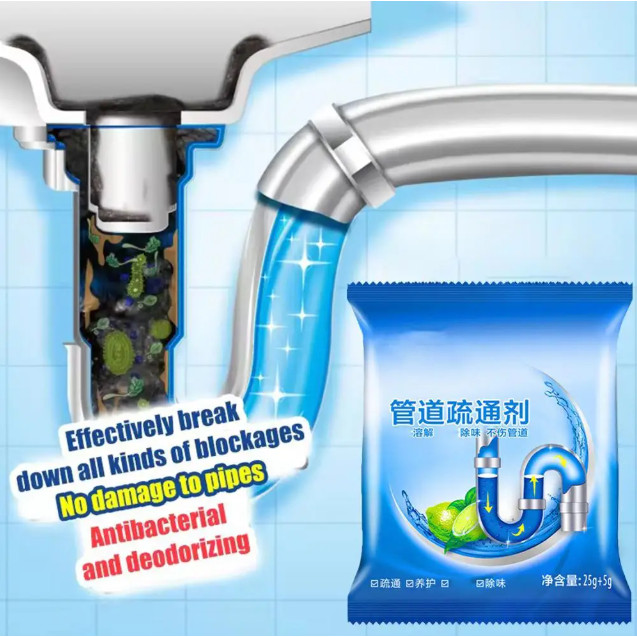 25g Drain Unclogging Powder Sink, Toilet & Kitchen Drain Cleaner Deodorizes, Cleans & Unblocks Grease, Hair (3174L) - Image 2