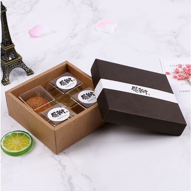 1PC Chocolate pigment kraft paper cake box small size 4 pieces 50g moon cake biscuit egg yolk crisp box(2048L) - Image 2