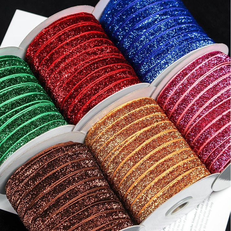 10mm Gold and Silver Wire Velvet Ribbon Wedding Party Decoration Handmade Ribbon Gift Wrapping Hair 葱绒头饰闪亮织带(2074L) - Image 2